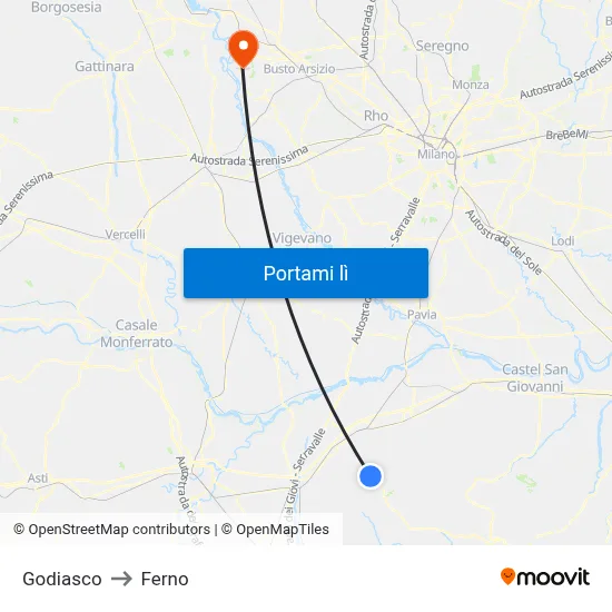 Godiasco to Ferno map