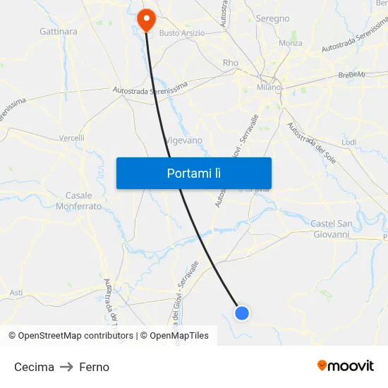 Cecima to Ferno map