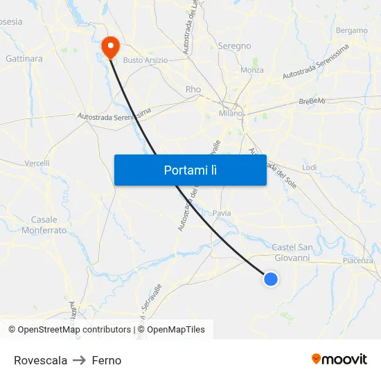 Rovescala to Ferno map