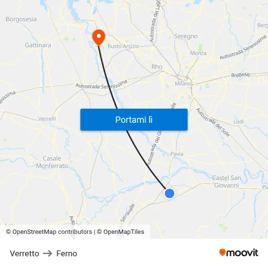 Verretto to Ferno map