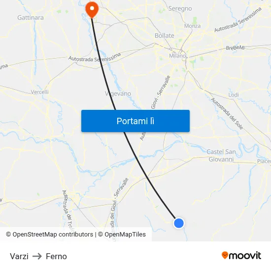 Varzi to Ferno map
