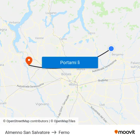 Almenno San Salvatore to Ferno map