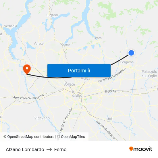 Alzano Lombardo to Ferno map