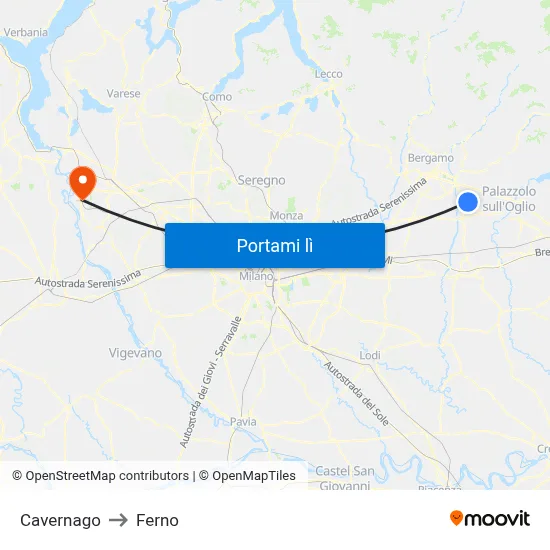 Cavernago to Ferno map
