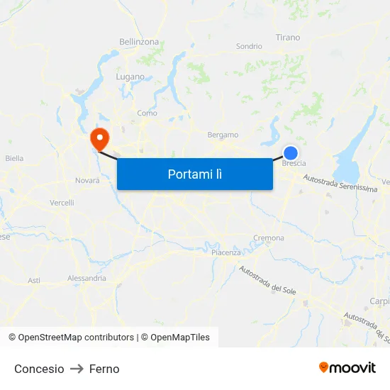 Concesio to Ferno map
