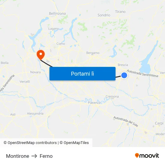 Montirone to Ferno map