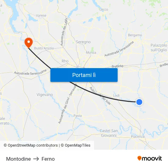 Montodine to Ferno map