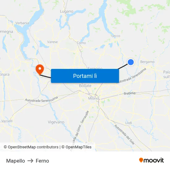 Mapello to Ferno map