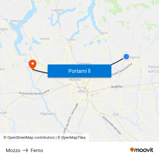 Mozzo to Ferno map