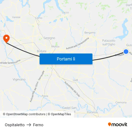 Ospitaletto to Ferno map
