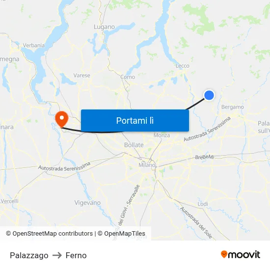 Palazzago to Ferno map