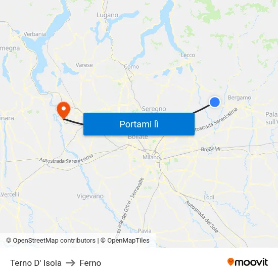 Terno D' Isola to Ferno map
