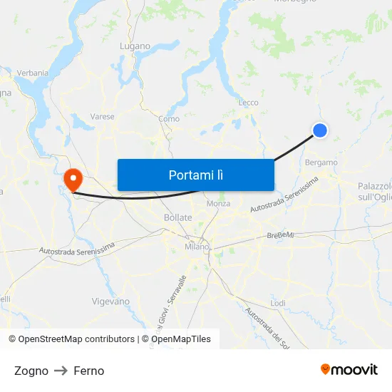 Zogno to Ferno map