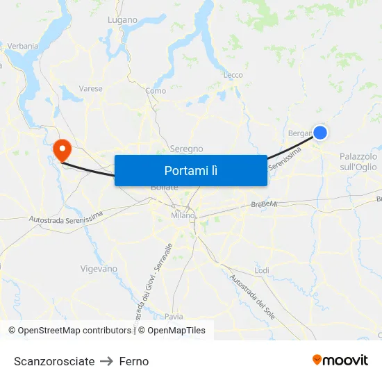 Scanzorosciate to Ferno map