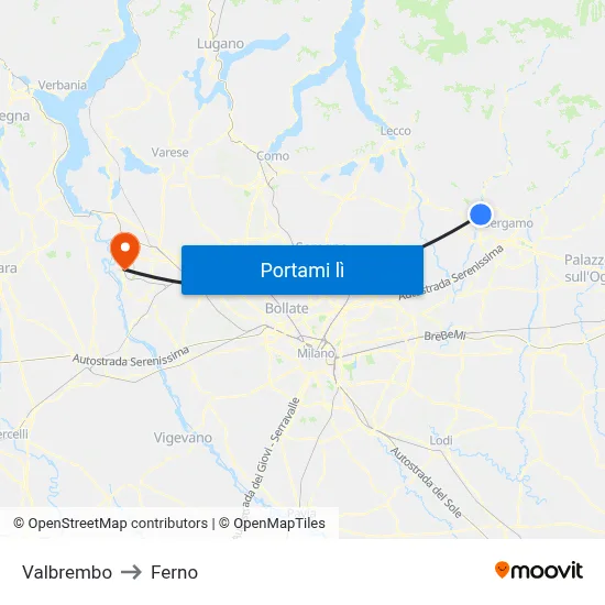 Valbrembo to Ferno map