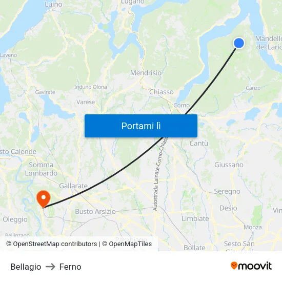 Bellagio to Ferno map