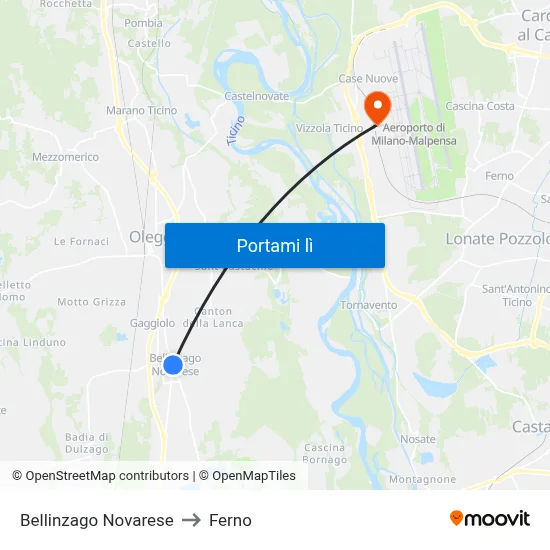 Bellinzago Novarese to Ferno map