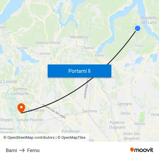 Barni to Ferno map