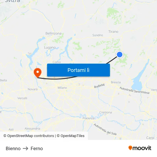 Bienno to Ferno map