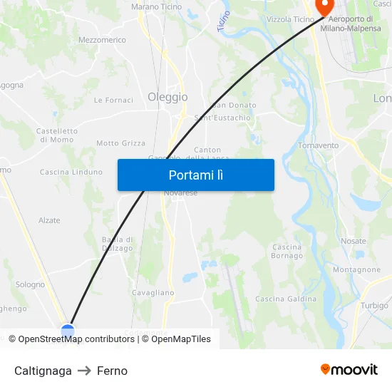Caltignaga to Ferno map