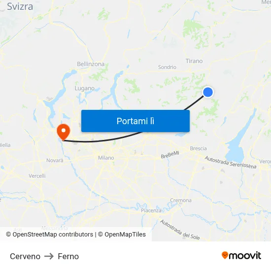 Cerveno to Ferno map