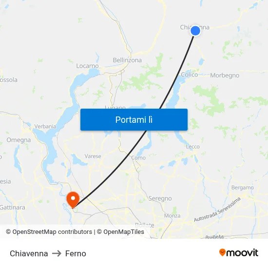 Chiavenna to Ferno map