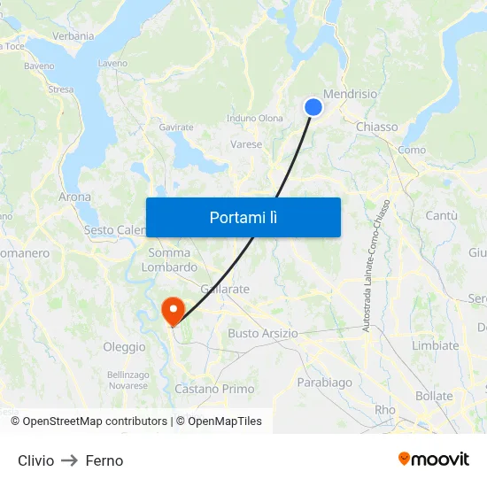 Clivio to Ferno map