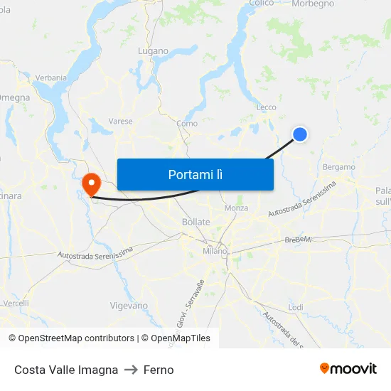 Costa Valle Imagna to Ferno map