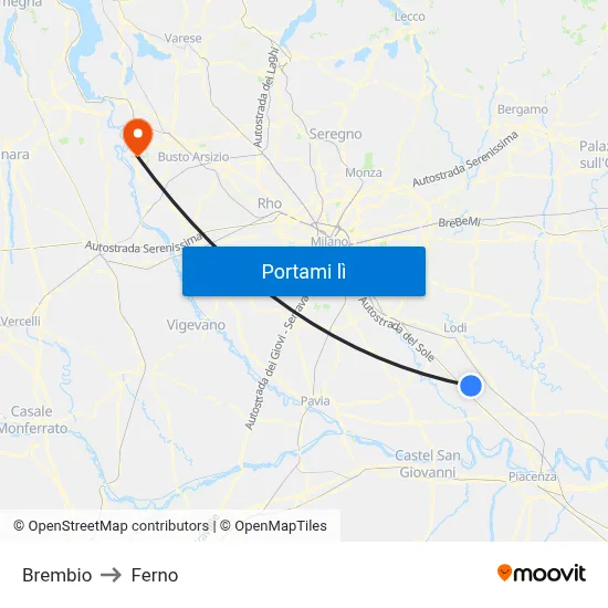 Brembio to Ferno map