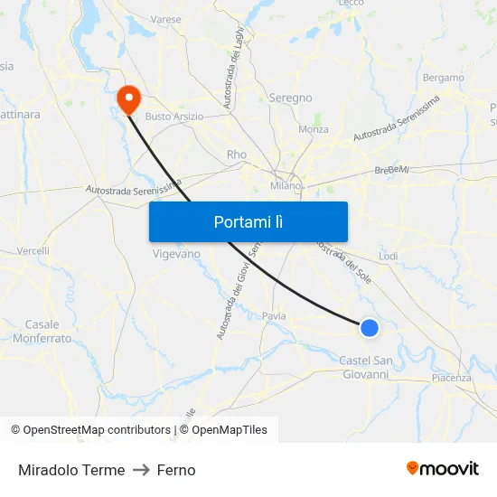 Miradolo Terme to Ferno map