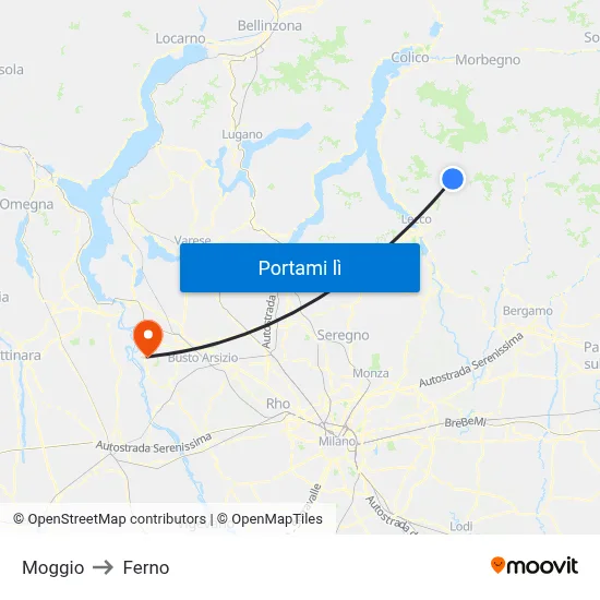 Moggio to Ferno map