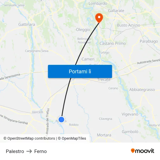 Palestro to Ferno map