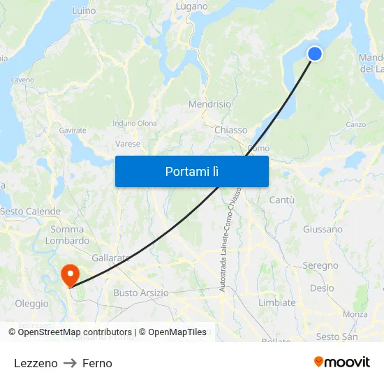 Lezzeno to Ferno map