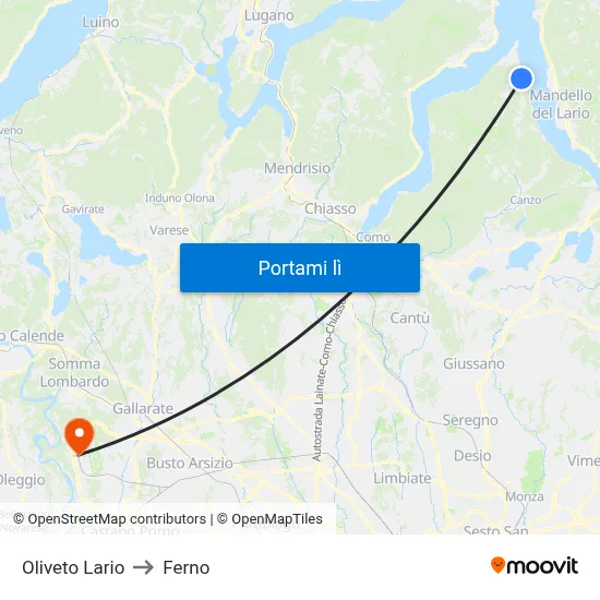 Oliveto Lario to Ferno map