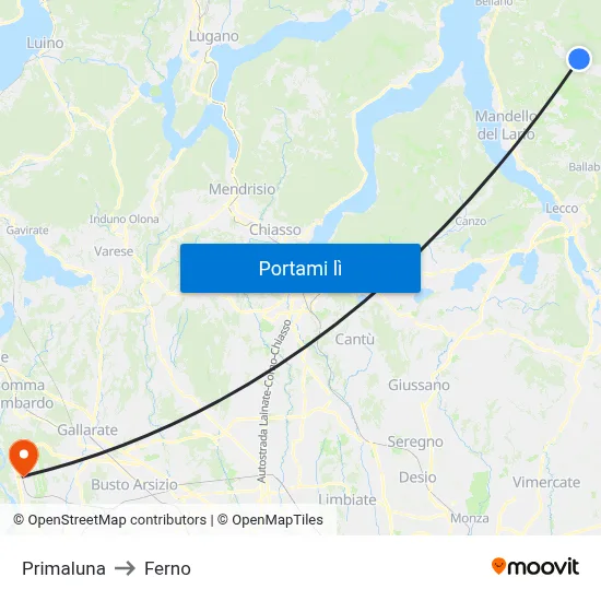 Primaluna to Ferno map