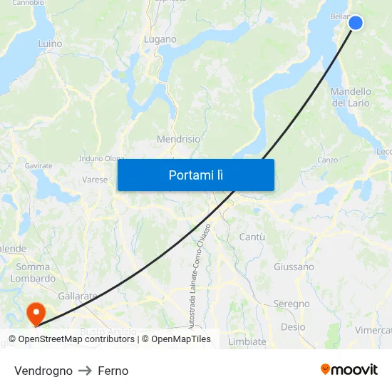 Vendrogno to Ferno map