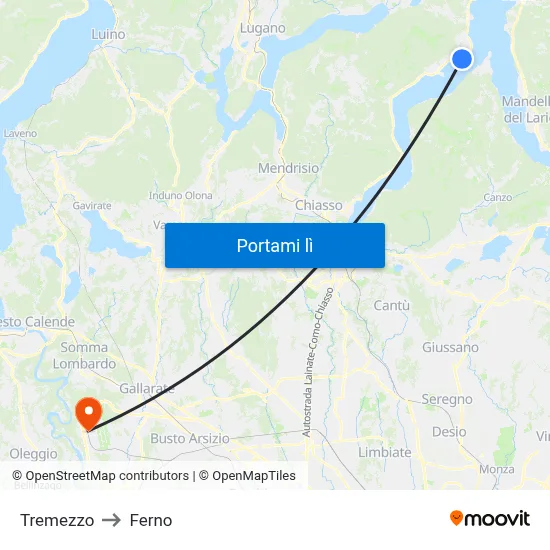 Tremezzo to Ferno map