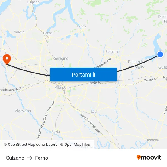 Sulzano to Ferno map