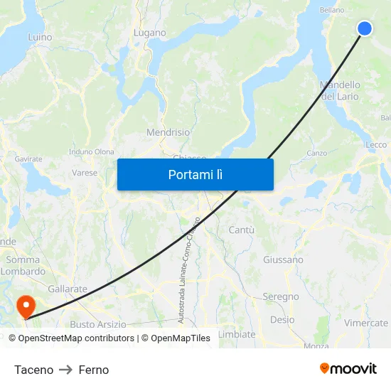 Taceno to Ferno map