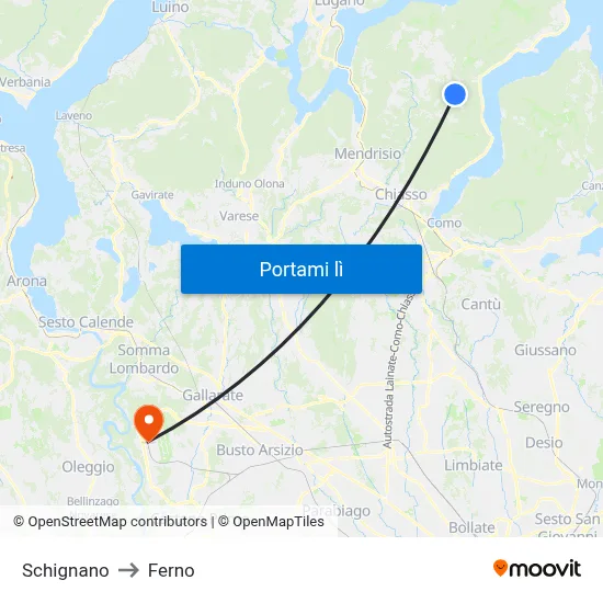 Schignano to Ferno map
