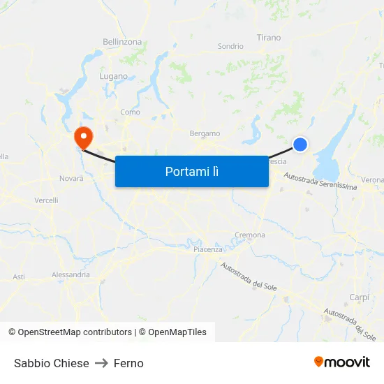Sabbio Chiese to Ferno map