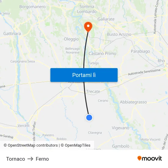 Tornaco to Ferno map