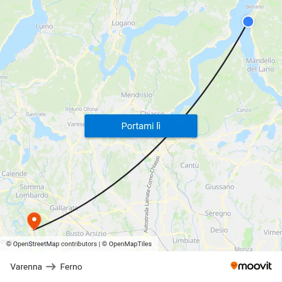 Varenna to Ferno map