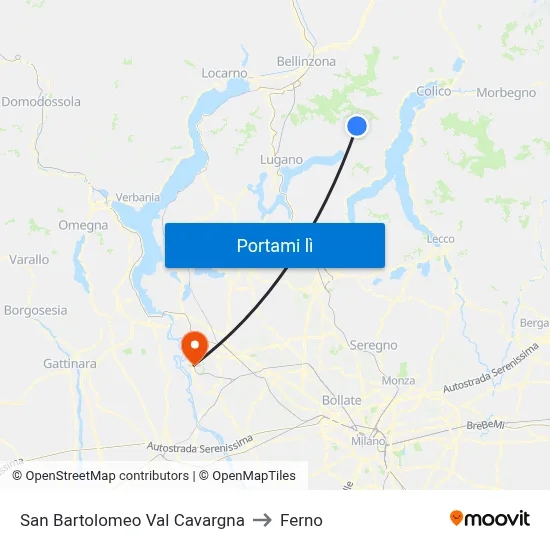 San Bartolomeo Val Cavargna to Ferno map