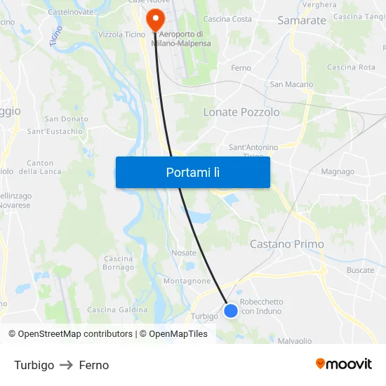 Turbigo to Ferno map
