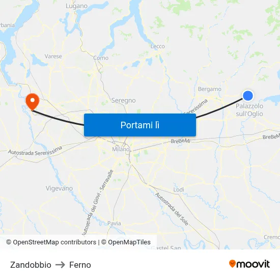 Zandobbio to Ferno map