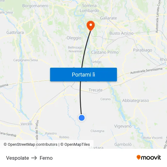 Vespolate to Ferno map