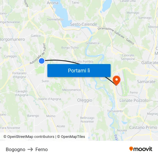 Bogogno to Ferno map