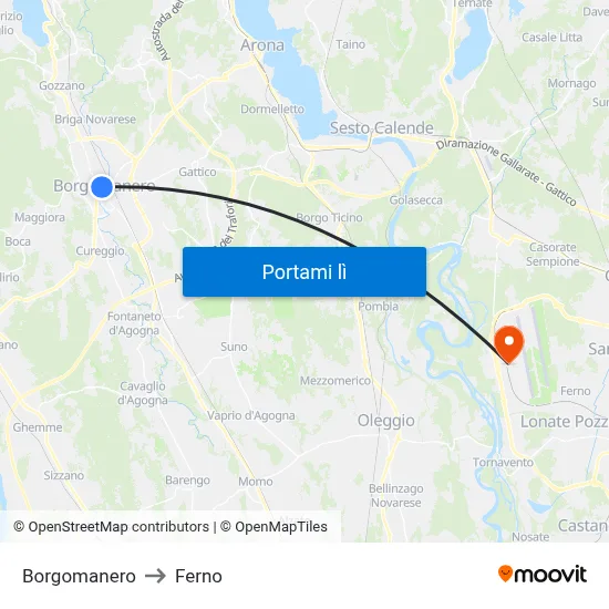 Borgomanero to Ferno map
