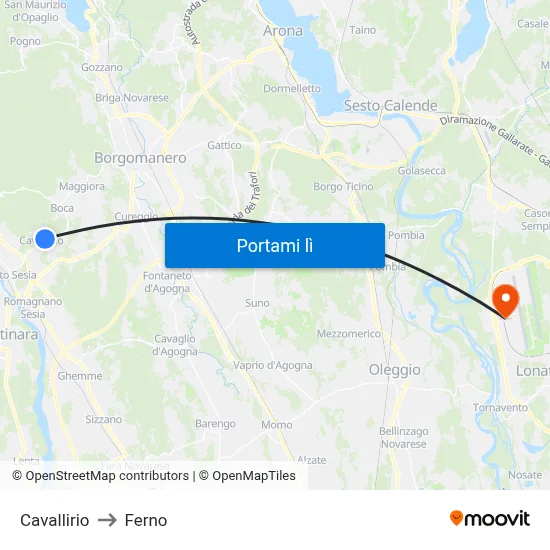 Cavallirio to Ferno map